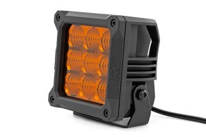 LED Light Pods - Rough Country - 4 Inch Chrome Series, Square, Amber DRL - Chrome
